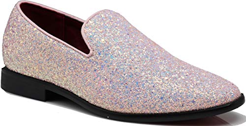 SPK04 Herren Vintage Glitzer Kleid Loafers Slip On Schuhe Klassische Smoking Kleid Schuhe, Pink (rose), 44.5 EU von Enzo Romeo