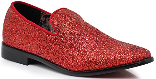 SPK04 Herren Vintage Glitzer Kleid Loafers Slip On Schuhe Klassische Smoking Kleid Schuhe, Rot (rot), 44.5 EU von Enzo Romeo