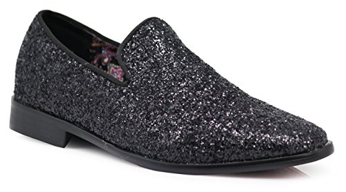 SPK04 Herren Vintage Glitzer Kleid Loafers Slip On Schuhe Klassische Smoking Kleid Schuhe, Schwarz (schwarz), 42 EU von Enzo Romeo