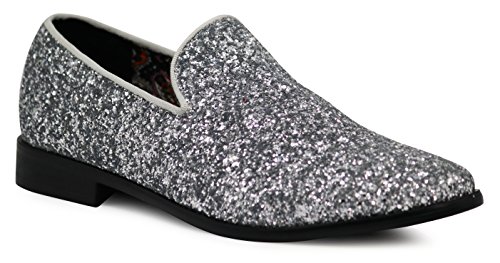 SPK04 Herren Vintage Glitzer Kleid Loafers Slip On Schuhe Klassische Smoking Kleid Schuhe, silber, 43 EU von Enzo Romeo