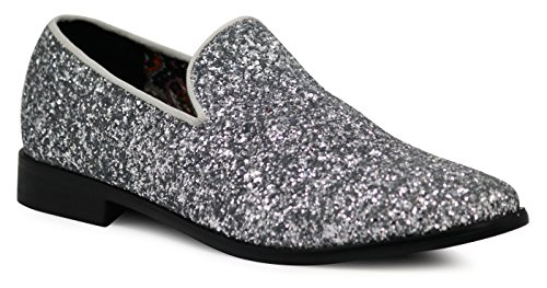 SPK04 Herren Vintage Glitzer Kleid Loafers Slip On Schuhe Klassische Smoking Kleid Schuhe, silber, 46 EU von Enzo Romeo