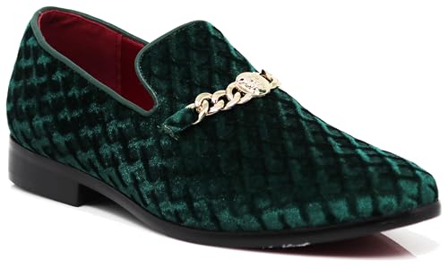 SPK05 Herren Vintage Satin Seidig Blumendruck Stickerei Loafers Slip On Schuhe Klassische Smoking Kleid Schuhe, Grün (42), 47 EU von Enzo Romeo