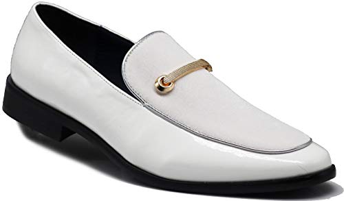 SPK05 Herren Vintage Satin Silky Floral Print Stickerei Loafers Slip On Schuhe Klassische Smoking Kleid Schuhe, Weiß (30), 42.5 EU von Enzo Romeo