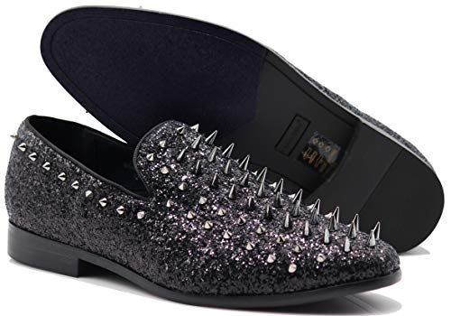SPK16 Herren Vintage Spike Kleid Loafers Slip On Mode Schuhe Klassische Smoking Kleid Schuhe, Schwarz (schwarz), 47 EU von Enzo Romeo