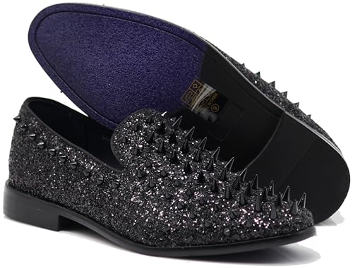 SPK16 Herren Vintage Spike Kleid Loafers Slip On Mode Schuhe Klassische Smoking Kleid Schuhe, Schwarz (schwarz), 47 EU von Enzo Romeo