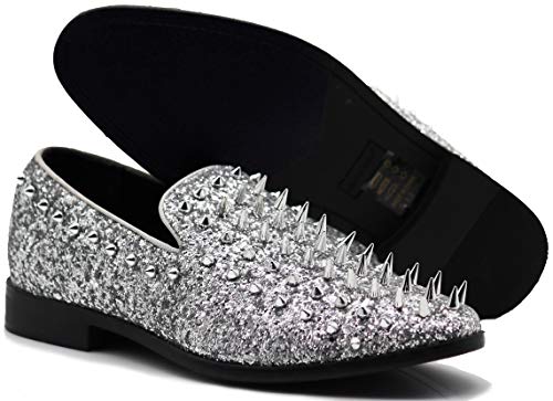 SPK16 Herren Vintage Spike Kleid Loafers Slip On Mode Schuhe Klassische Smoking Kleid Schuhe, Silber (silber), 47 EU von Enzo Romeo