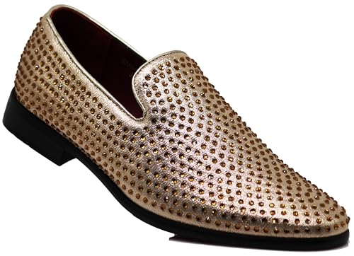SPK26 Herren Vintage Samt Strass Designer Kleid Loafers Slip On Schuhe Klassische Smoking Kleid Schuhe, Champagner, 46 EU von Enzo Romeo