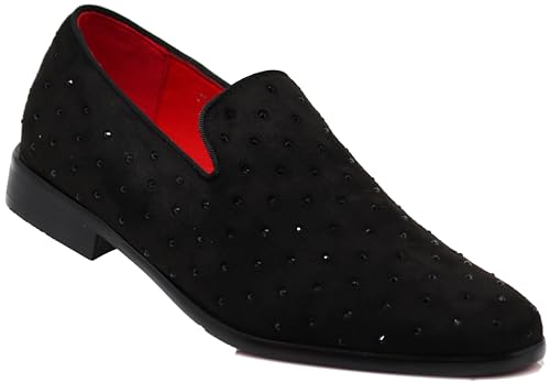 SPK26 Herren Vintage Samt Strass Designer Kleid Loafers Slip On Schuhe Klassische Smoking Kleid Schuhe, Schwarz (68), 39.5 EU von Enzo Romeo