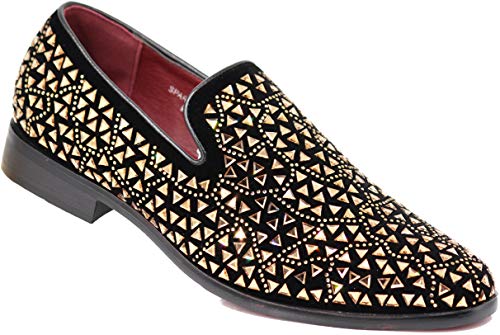 SPK27 Herren-Mokassins mit Strasssteinen, funkelnd, Veloursleder, klassischer Designer-Mokassins, gold, 46 EU von Enzo Romeo