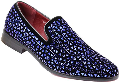 SPK27 Herren Strass Funkelnde Wildleder Kleid Schuhe Loafer Klassische Designer Mokassins, Blau (königsblau), 40 EU von Enzo Romeo