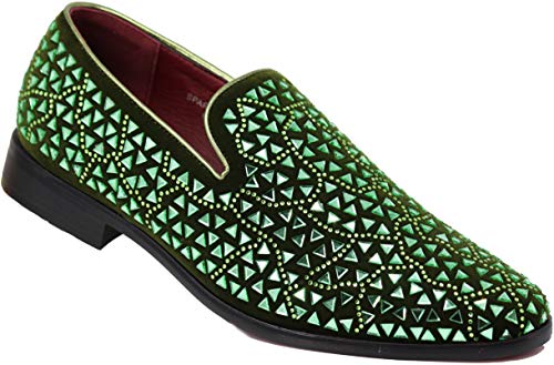 SPK27 Herren Strass Funkelnde Wildleder Kleid Schuhe Loafer Klassische Designer Mokassins, Grün (olivgrün), 42.5 EU von Enzo Romeo