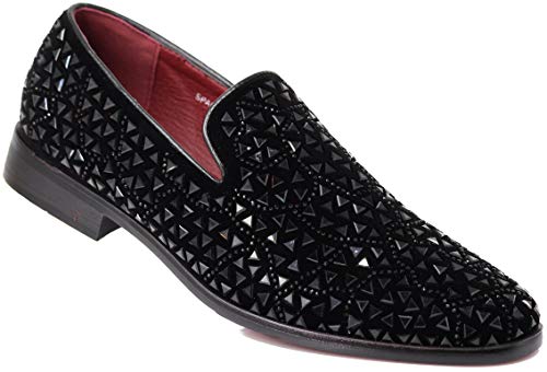 SPK27 Herren Strass Funkelnde Wildleder Kleid Schuhe Loafer Klassische Designer Mokassins, Schwarz (schwarz), 41.5 EU von Enzo Romeo