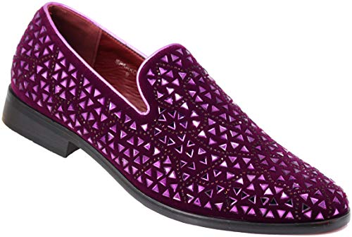 SPK27 Herren Strass Funkelnde Wildleder Kleid Schuhe Loafer Klassische Designer Mokassins, Violett (violett), 43 EU von Enzo Romeo