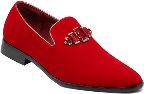 SPK32 Herren Vintage Einfarbig Strass Samt Kleid Loafers Slip On Schuhe Klassische Smoking Kleid Schuhe, Rot (rot), 43 EU von Enzo Romeo