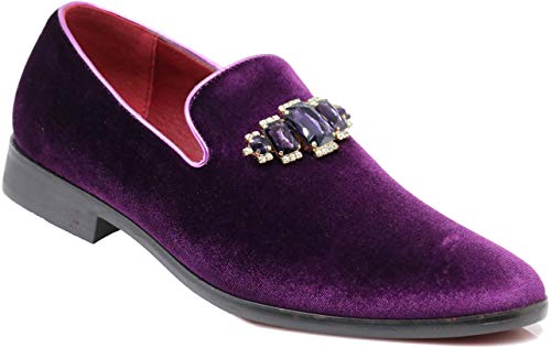 SPK32 Herren Vintage Einfarbig Strass Samt Kleid Loafers Slip On Schuhe Klassische Smoking Kleid Schuhe, Violett (violett), 47 EU von Enzo Romeo