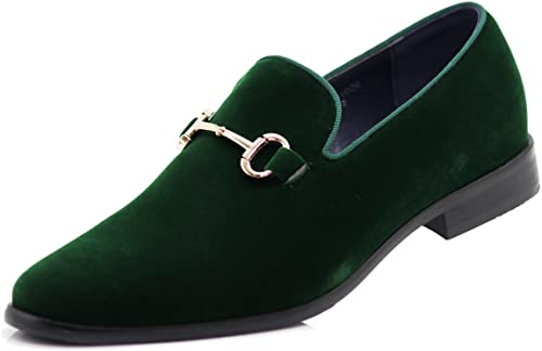 SPT03 Herren Vintage Einfarbig Samt Kleid Loafer Slip On Schuhe Klassische Smoking Kleid Schuhe, Grün (Scoland), 44 EU von Enzo Romeo