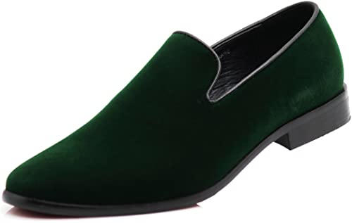 SPT03 Herren Vintage Einfarbig Samt Kleid Loafer Slip On Schuhe Klassische Smoking Kleid Schuhe, Grün , 43 EU von Enzo Romeo
