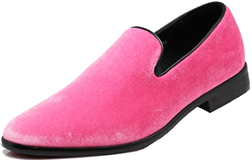 SPT03 Herren Vintage Einfarbig Samt Kleid Loafers Slip On Schuhe Klassische Smoking Kleid Schuhe, Pink (rose), 44 EU von Enzo Romeo