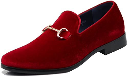 SPT03 Herren Vintage Einfarbig Samt Kleid Loafers Slip On Schuhe Klassische Smoking Kleid Schuhe, Rot (rot), 42.5 EU von Enzo Romeo