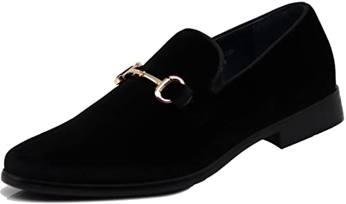 SPT03 Herren Vintage Einfarbig Samt Kleid Loafers Slip On Schuhe Klassische Smoking Kleid Schuhe, Schwarz (Schwarz (Scoland)), 42.5 EU von Enzo Romeo