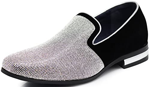 TRS Herren-Slipper mit Strasssteinen, runde Zehenpartie, Wildleder, Chrom-Absätze, Slipper, modische Schuhe, silber, 42.5 EU von Enzo Romeo