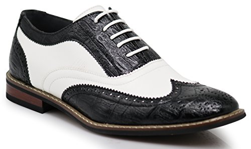 Wooden08N Herren-Schnürschuhe, zweifarbig, Oxford, perforiert, zum Schnüren, Schwarz (Schwarz/Weiß 03), 42 EU von Enzo Romeo