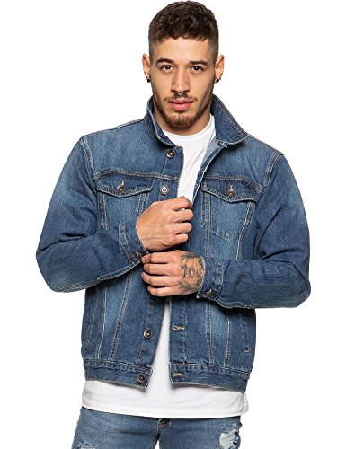 Enzo Herren Designer-Denim-Jacke im Western-Stil, klassischer Stil Gr. XXX-Large, blau von Enzo