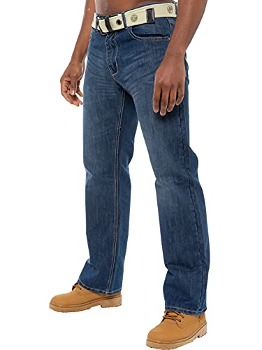 Enzo Herren-Jeans, gerades Bein, normale Passform, Denim-Hose, Hosenschlitz, mit Reißverschluss Gr. 40 W/32 L, Stone-Wash von Enzo