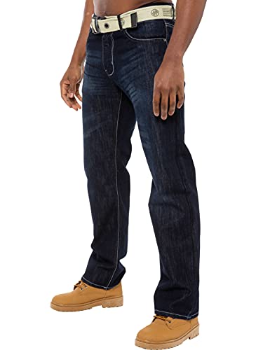 Enzo Herren-Jeans, gerades Bein, normale Passform, Denim-Hose, Hosenschlitz, mit Reißverschluss Gr. Bundweite: 97 cm, beinlänge: 81 cm (38 W / 32 L), Dark Wash von Enzo