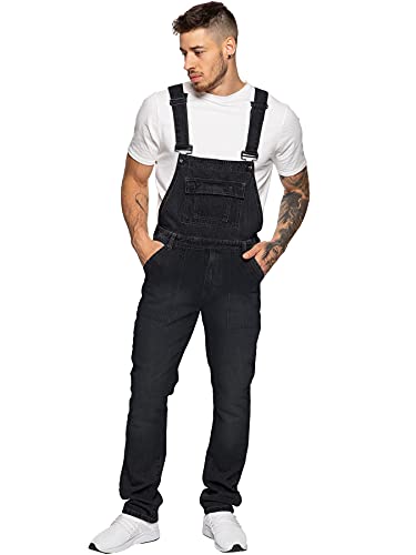 Enzo Jeans Herren Latzhose Denim Stonewash Blau King Size Overalls 76,2 cm - 127 cm Gr. 34 W/32 L, dunkelblau von Enzo