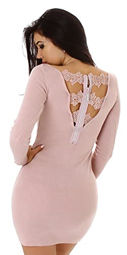 Enzoria Damen Glitzervolles Strickkleid Minikleid Strass Stretch Feinripp Rückenausschnitt Etui, Rosa, 34-38 von Enzoria