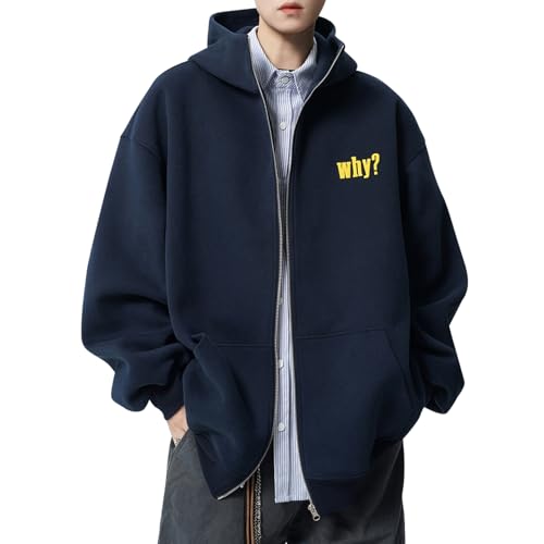 Eocicvvi Herren Alltag Freizeit Kapuzenpullover Rollkragen Leicht Jacke Streetwear Sweatshirt mit Reißverschluss(Marineblau,2XL) von Eocicvvi