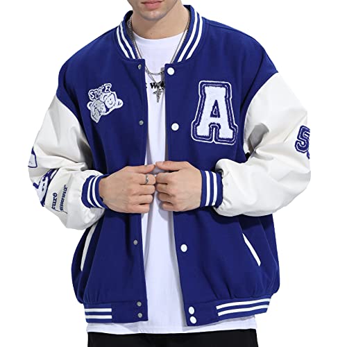 Eocicvvi Herren College Jacke Übergangsjacke Damen Freizeit Jacke Harajuku Stil Sportjacke Streetwear Stehkragen Herbst Frühling mit Taschen（Blau,3XL von Eocicvvi