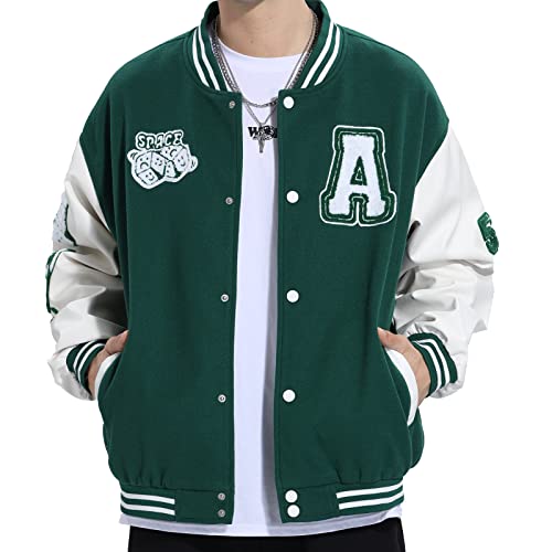 Eocicvvi Herren College Jacke Übergangsjacke Damen Freizeit Jacke Harajuku Stil Sportjacke Streetwear Stehkragen Herbst Frühling mit Taschen(Grün,2XL) von Eocicvvi