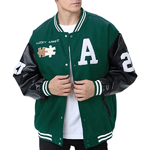 Eocicvvi Herren College Jacke Übergangsjacke Damen Freizeit Jacke Harajuku Stil Sportjacke Streetwear Stehkragen Herbst Frühling mit Taschen(Grün,L) von Eocicvvi