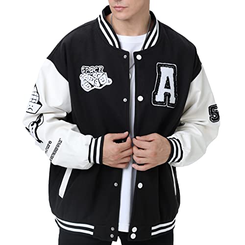 Eocicvvi Herren College Jacke Übergangsjacke Damen Freizeit Jacke Harajuku Stil Sportjacke Streetwear Stehkragen Herbst Frühling mit Taschen（Schwarz,L von Eocicvvi