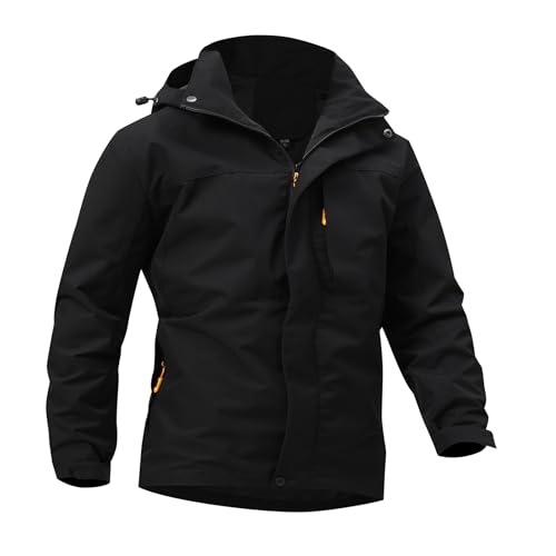 Eocicvvi Herren Jacke Übergangsjacke Regenjacke Wasserdicht Outdoor Softshelljacke mit Abnehmbarer Kapuze(Schwarz,XS) von Eocicvvi