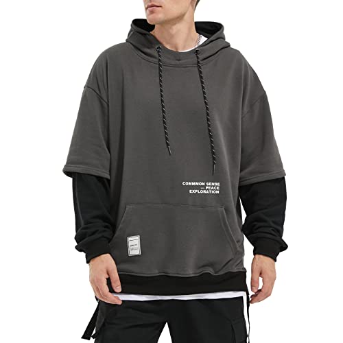 Eocicvvi Hoodie Herren Pullover Hip Hop Kapuzenpullover Oversize Patchwork mit Kontrastfarbe japanische Streetwear Urban Sweater von Eocicvvi