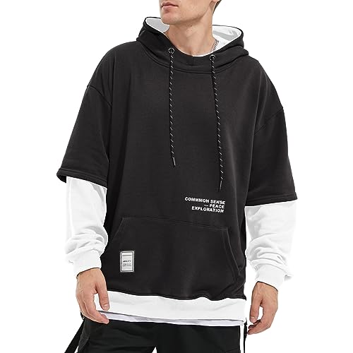 Eocicvvi Hoodie Herren Pullover Hip Hop Kapuzenpullover Oversize Patchwork mit Kontrastfarbe japanische Streetwear Urban Sweater von Eocicvvi