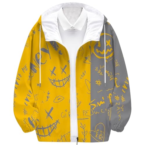 Eocicvvi Jacke Herren Kontrastreichen Farben Freizeitjacke Smiley Druck Kapuzenjacke Leichte Übergangsjacke mit Reißverschluss Jacket Frühlings Herbst von Eocicvvi