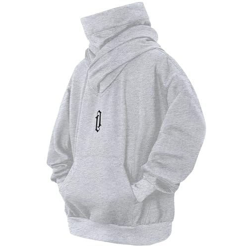 Eocicvvi Pullover Herren Rollkragen Hip Hop Fleece Pulli Kapuzenpullover Hoodie Sweater Sweatshirt Mit Kapuze Oversize Urban(Grau Meliert,M) von Eocicvvi