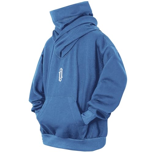 Eocicvvi Pullover Herren Rollkragen Hip Hop Fleece Pulli Kapuzenpullover Hoodie Sweater Sweatshirt Mit Kapuze Oversize Urban(Hellblau,S) von Eocicvvi