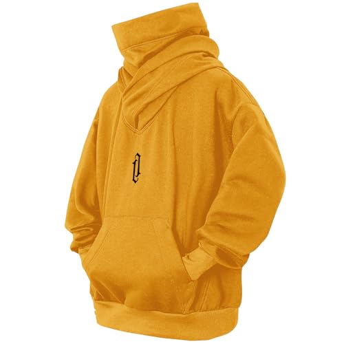Eocicvvi Pullover Herren Rollkragen Hip Hop Fleece Pulli Kapuzenpullover Hoodie Sweater Sweatshirt Mit Kapuze Oversize Urban(Orange,M) von Eocicvvi