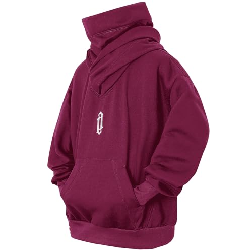 Eocicvvi Pullover Herren Rollkragen Hip Hop Fleece Pulli Kapuzenpullover Hoodie Sweater Sweatshirt Mit Kapuze Oversize Urban(Rot,L) von Eocicvvi