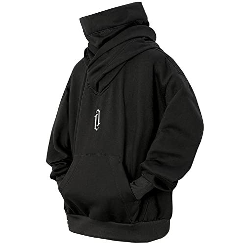 Eocicvvi Pullover Herren Rollkragen Hip Hop Fleece Pulli Kapuzenpullover Hoodie Sweater Sweatshirt Mit Kapuze Oversize Urban(Schwarz,3XL) von Eocicvvi