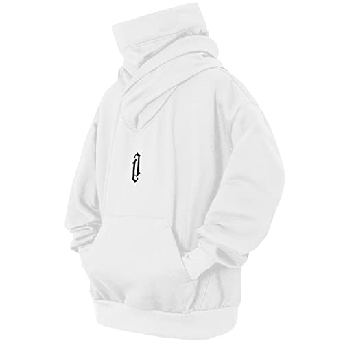 Eocicvvi Pullover Herren Rollkragen Hip Hop Fleece Pulli Kapuzenpullover Hoodie Sweater Sweatshirt Mit Kapuze Oversize Urban(Weiß,2XL) von Eocicvvi