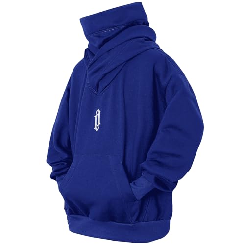 Eocicvvi Pullover Herren Rollkragen Hip Hop Fleece Pulli Kapuzenpullover Hoodie Sweater Sweatshirt Mit Kapuze Oversize Urban(Blau,4XL) von Eocicvvi
