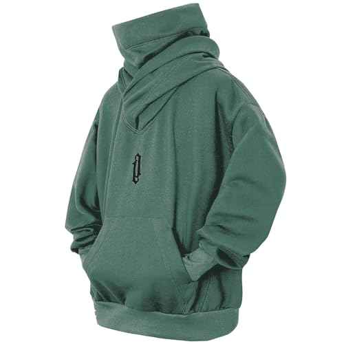 Eocicvvi Pullover Herren Rollkragen Hip Hop Fleece Pulli Kapuzenpullover Hoodie Sweater Sweatshirt Mit Kapuze Oversize Urban(Grün,5XL) von Eocicvvi