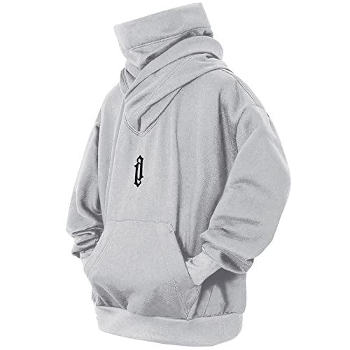 Eocicvvi Pullover Herren Rollkragen Hip Hop Fleece Pulli Kapuzenpullover Hoodie Sweater Sweatshirt Mit Kapuze Oversize Urban(Hellgrau,M) von Eocicvvi