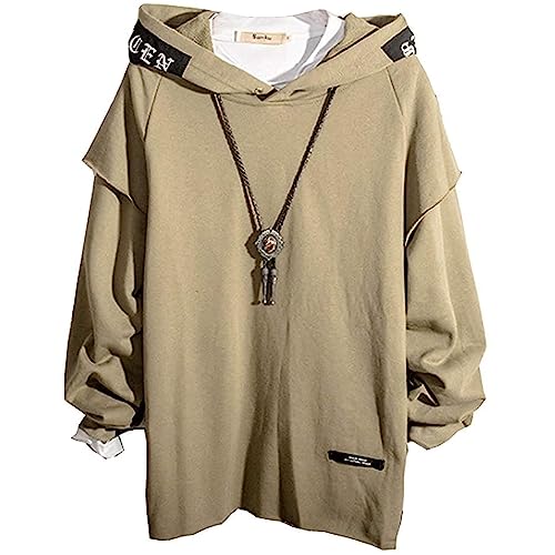 Eocicvvi Pullover Herren mit Kapuze Hiphop Hoodie für Männer Kapuzenpullover Streetwear Sweatshirt Vintage Langarm Casual Jumper(Khaki,3XL) von Eocicvvi